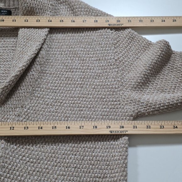 Zara Cardigan Men L Beige Marled Textured LS Shawl Collar Button Preppy Academia - Picture 5 of 14